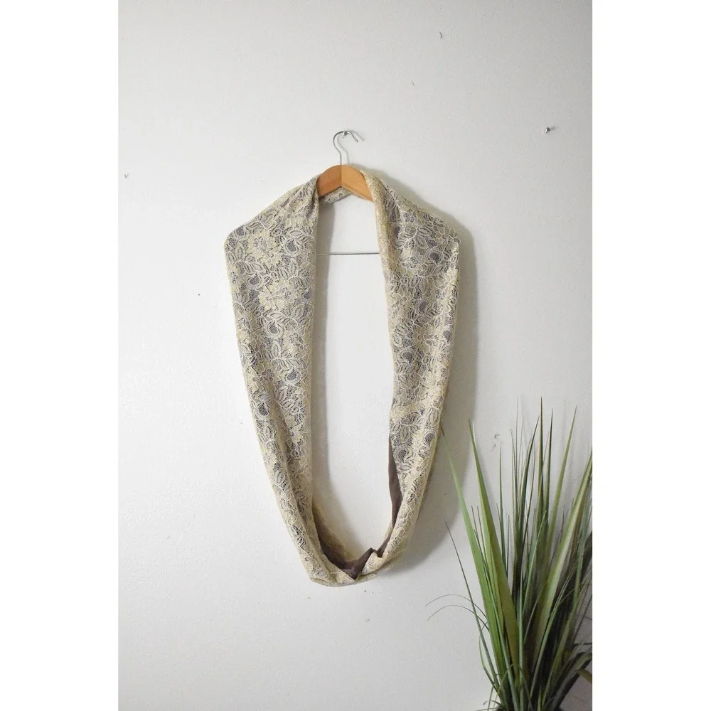Collection XVIII Infinity Scarf Womens OS Gold Brown New Floral Lace Metallic